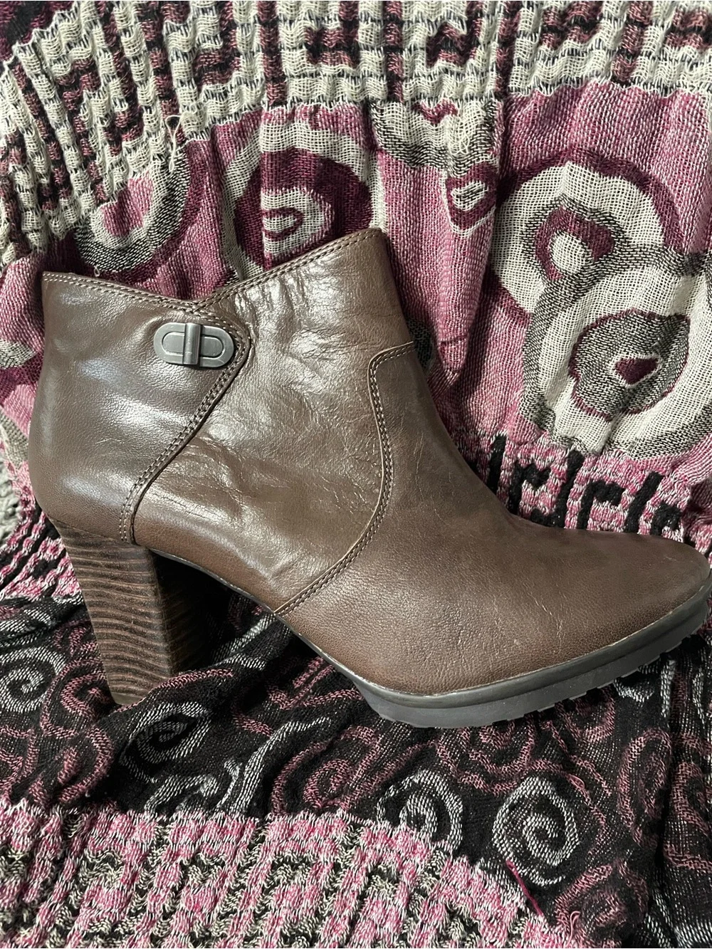 Women's Brown Faux Leather Ankle Boot with Block Heel